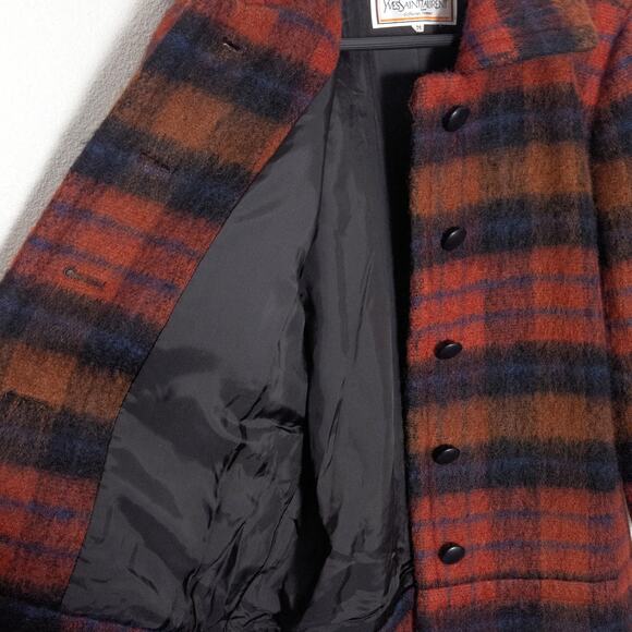 Yves Saint Laurent Diffusion Women’s Wool Coat Heritage Quiet Luxury Plaid Red M - Picture 9 of 14